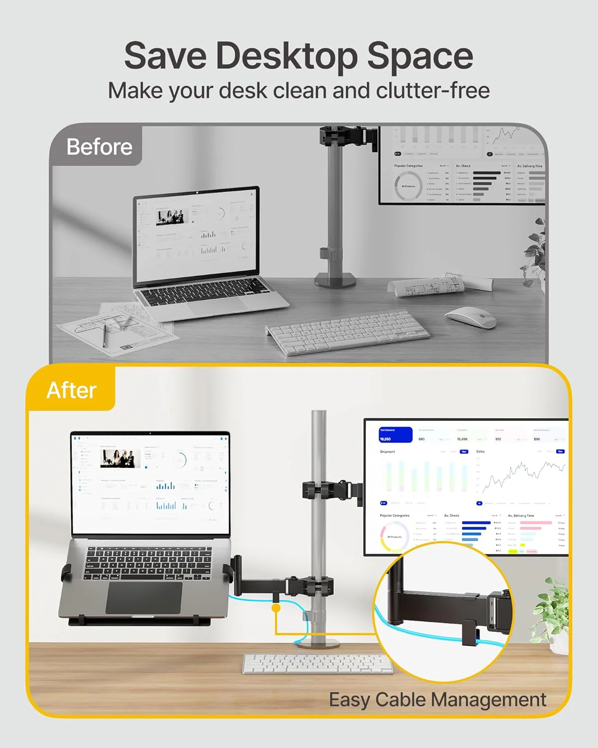 2-in-1 Laptop Tray & Monitor Pole Mount Bracket | MA1005PLP - Image 5