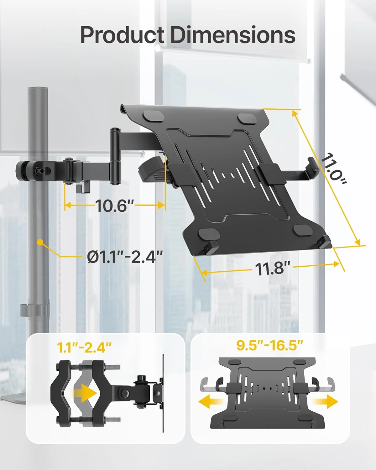2-in-1 Laptop Tray & Monitor Pole Mount Bracket | MA1005PLP - Image 6