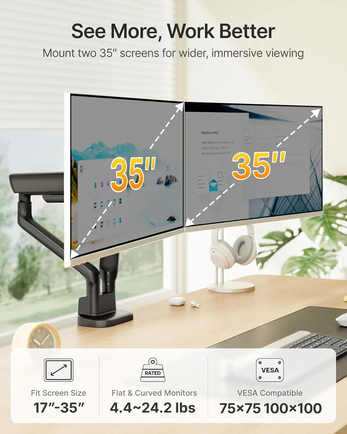 Dual Mechanical Spring Monitor Arm for 17-35" Screens | MA1011BK-D - Image 2