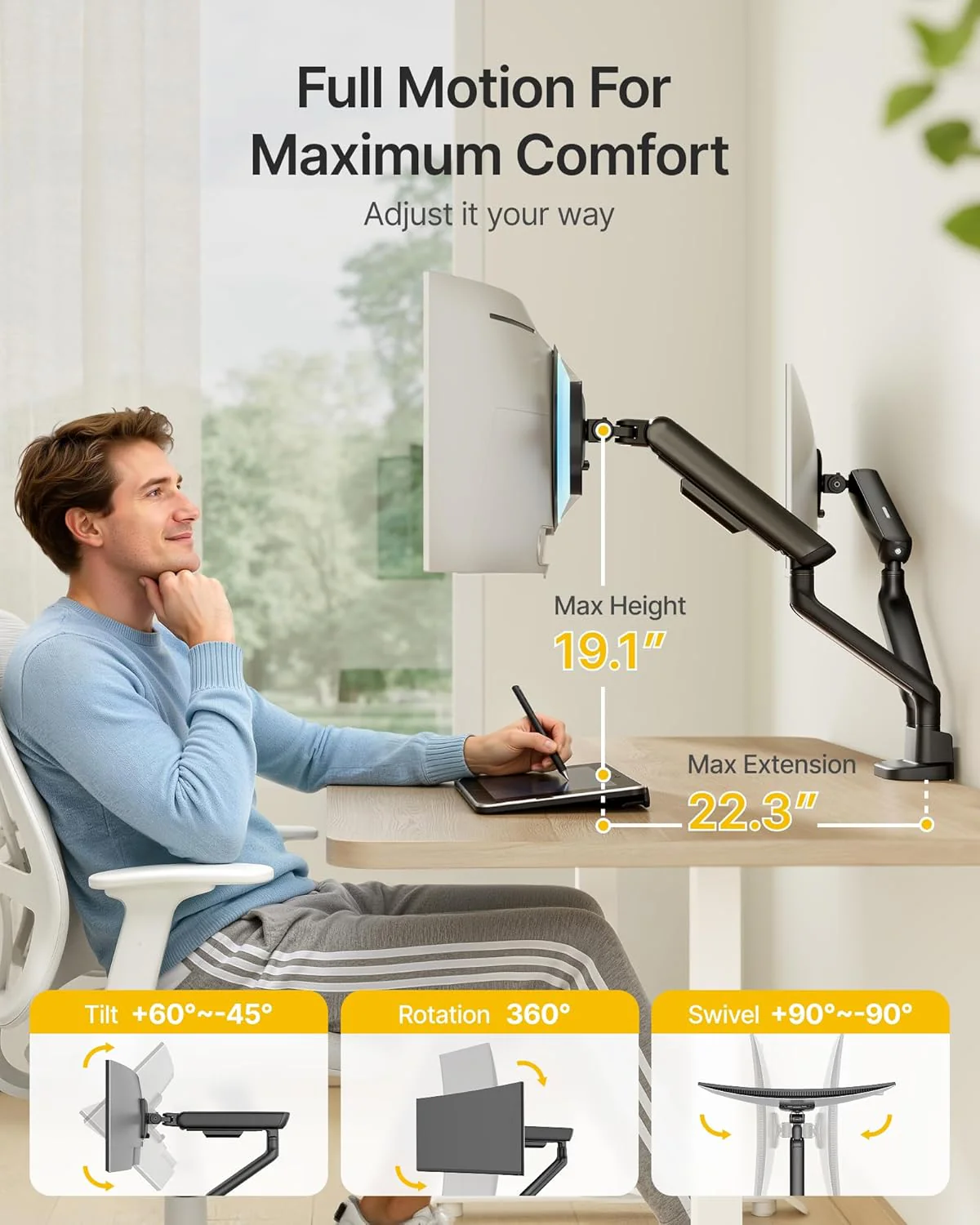 Dual Mechanical Spring Monitor Arm for 17-35" Screens | MA1011BK-D - Image 3