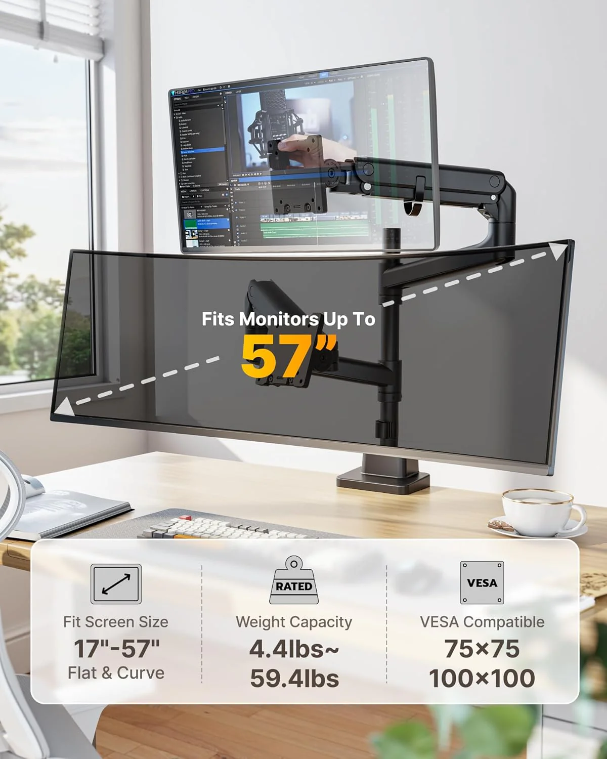 Dual Monitor Arm for 17"-57" Screens | MA1001PBK-D - Image 2