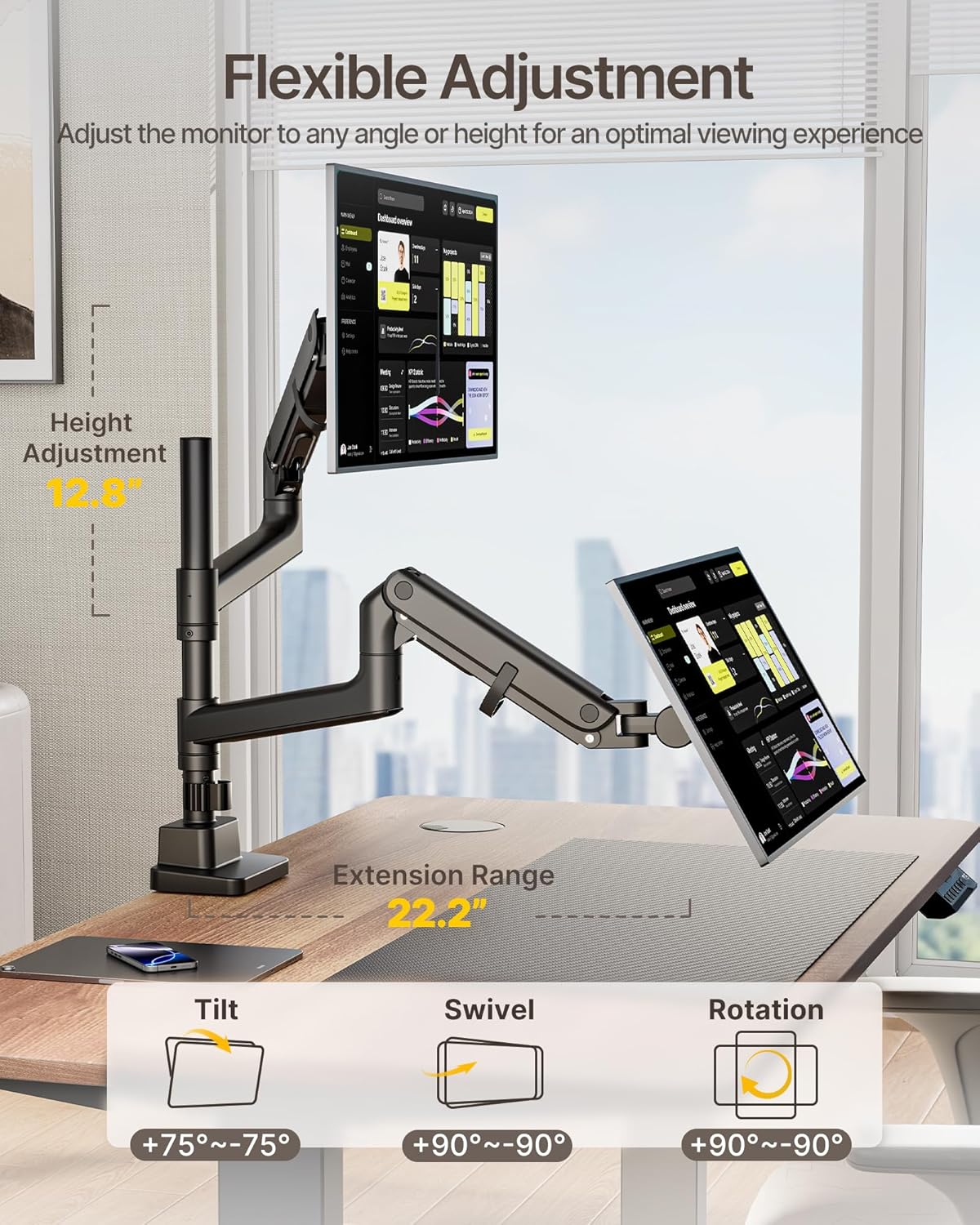 Dual Monitor Arm for 17"-57" Screens | MA1001PBK-D - Image 5