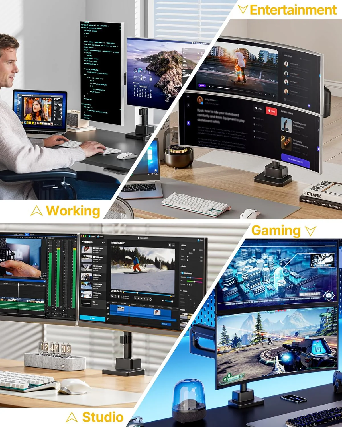 Dual Monitor Arm for 17"-57" Screens | MA1001PBK-D - Image 7