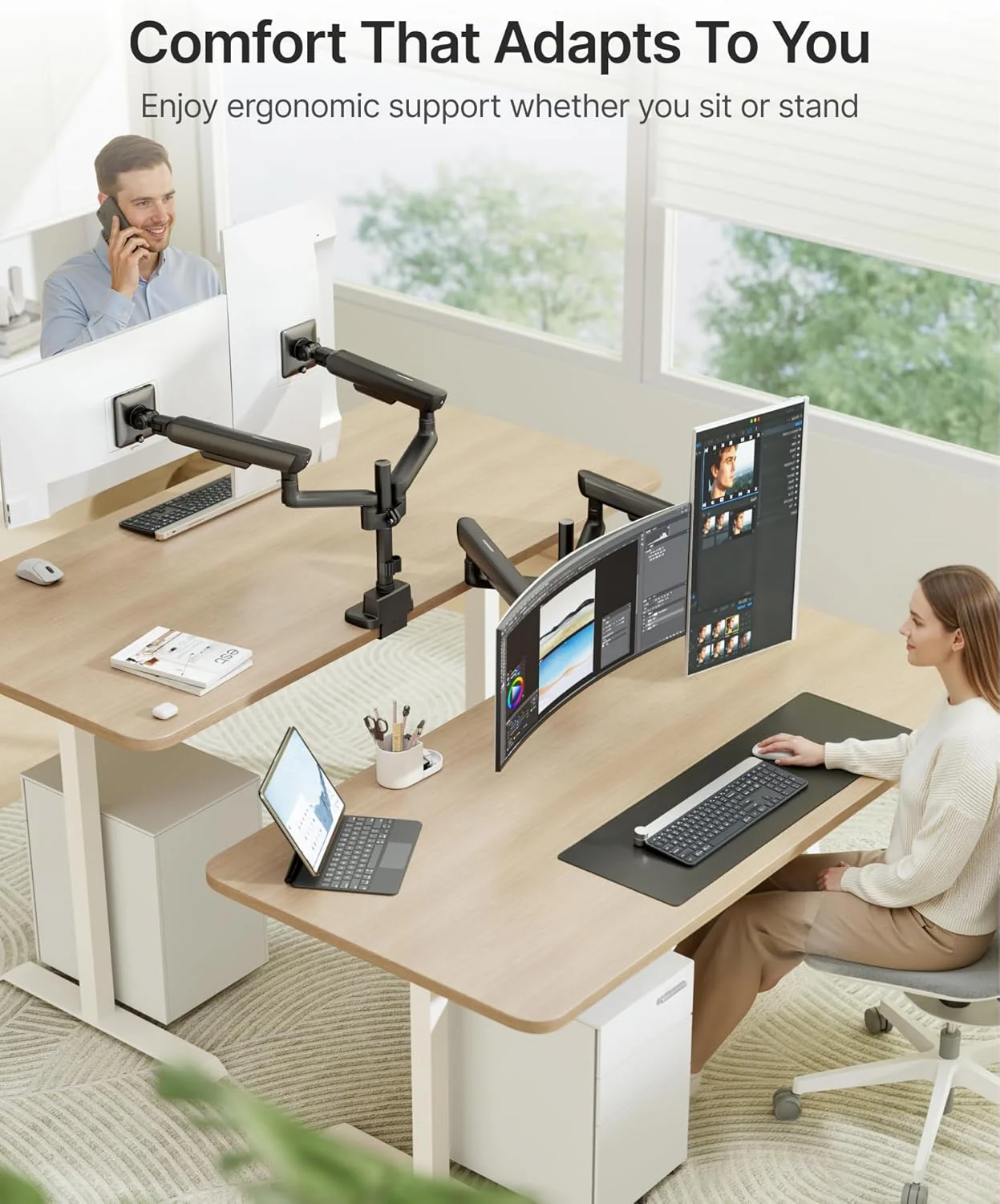 Dual Tall Monitor Arm with USB for 17-35" Screens | MA1011UCPBK-D - Image 8