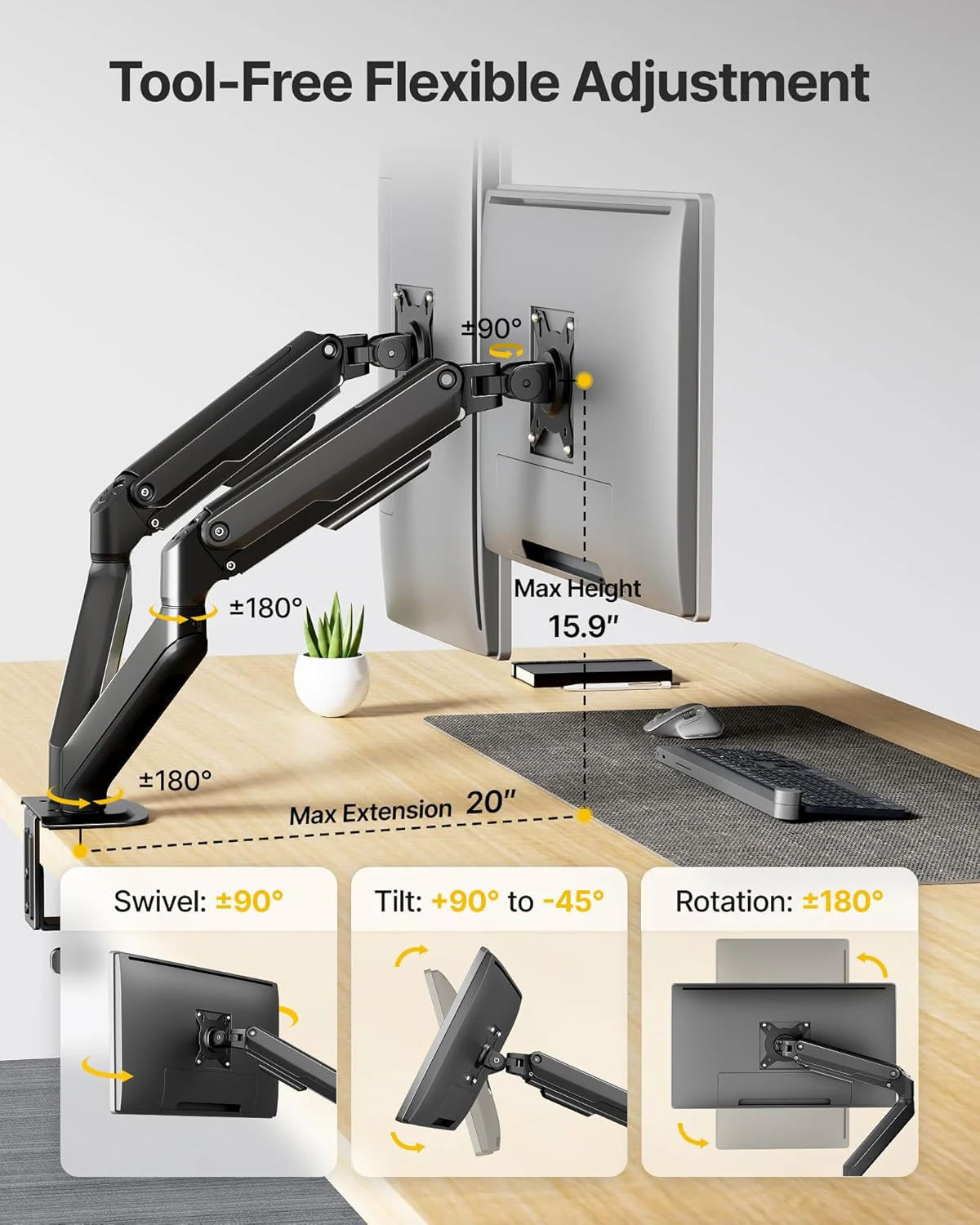 Dual Monitor Arm for 17-32" Screens | MA1012BK-D - Image 3
