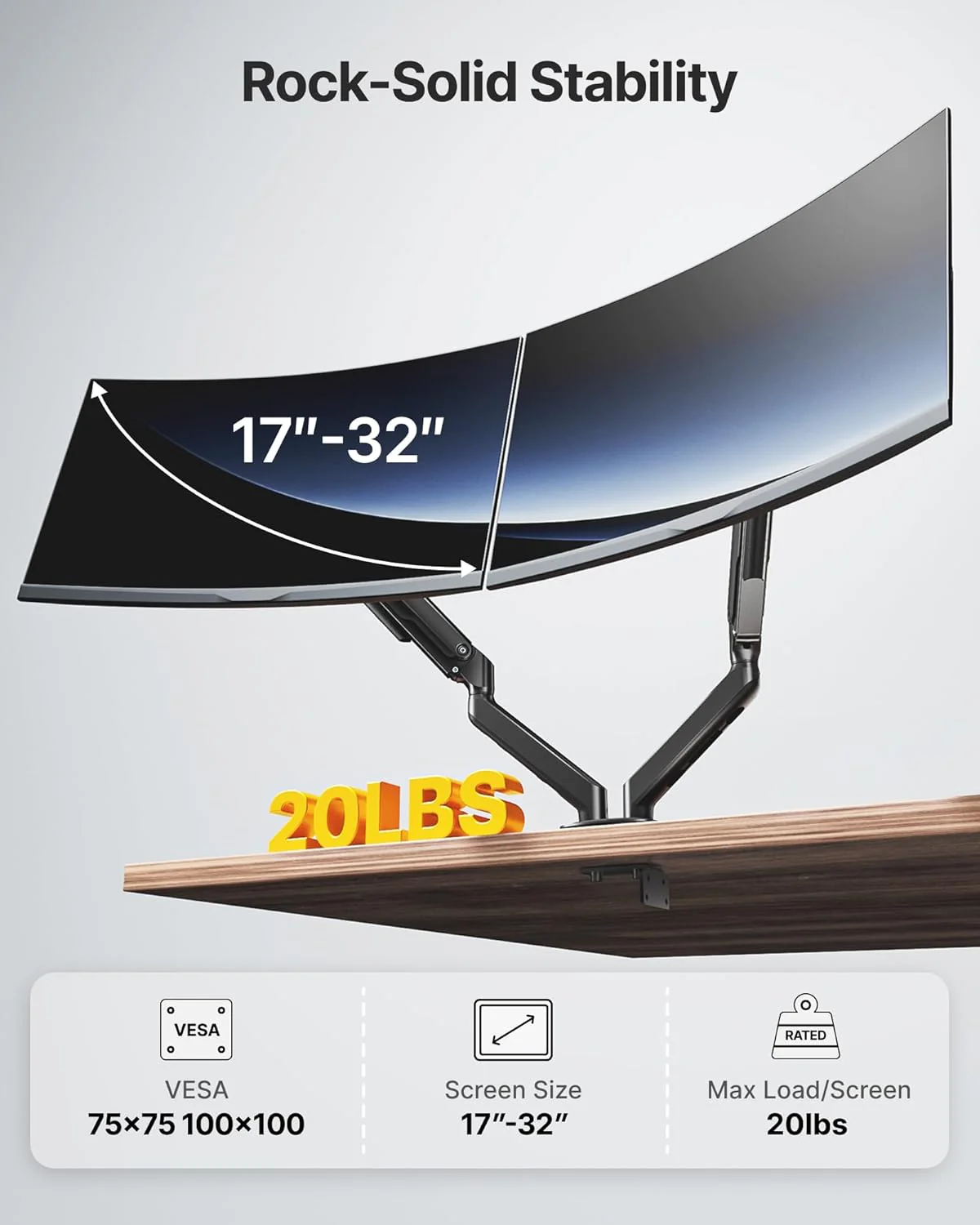 Dual Monitor Arm for 17-32" Screens | MA1012BK-D - Image 4