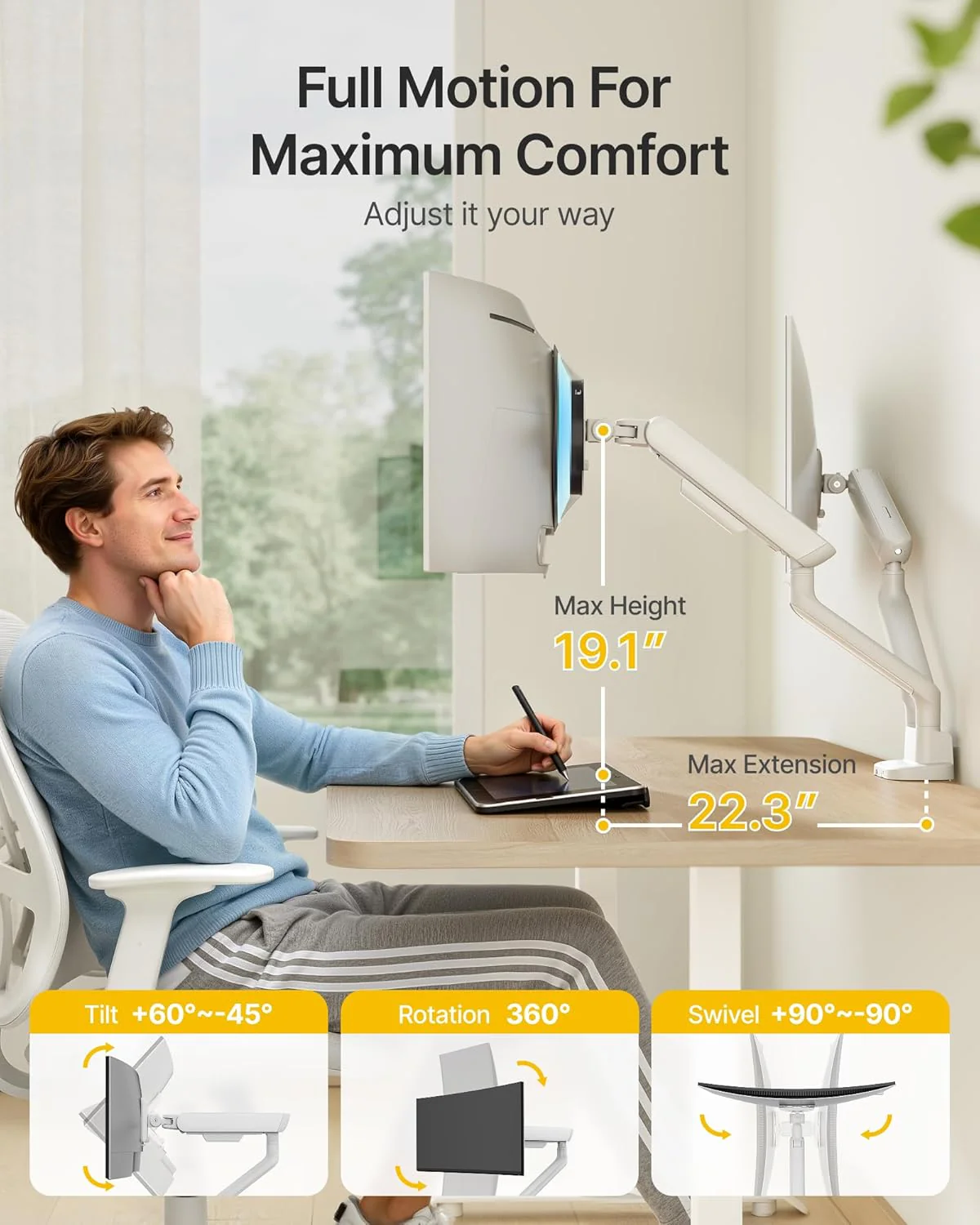 Dual Monitor Arm with USB for 17-35" Screens | MA1011UCWH-D - Image 3