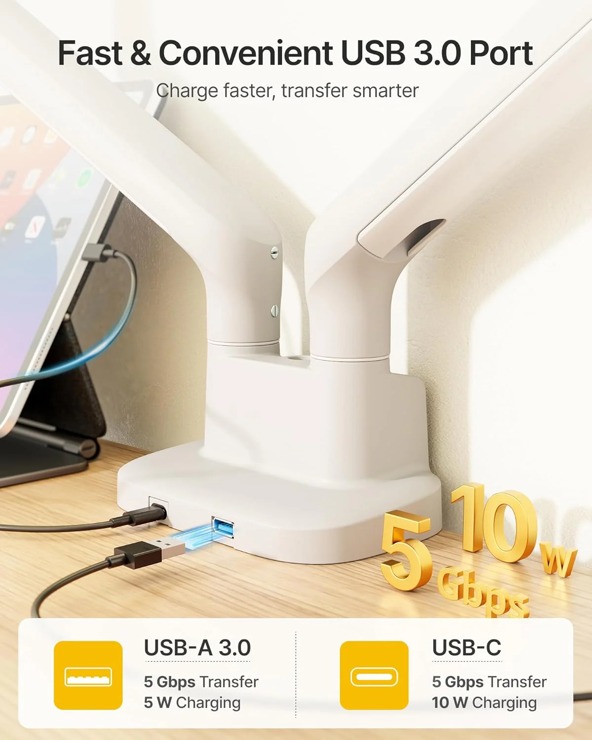 Dual Monitor Arm with USB for 17-35" Screens | MA1011UCWH-D - Image 7