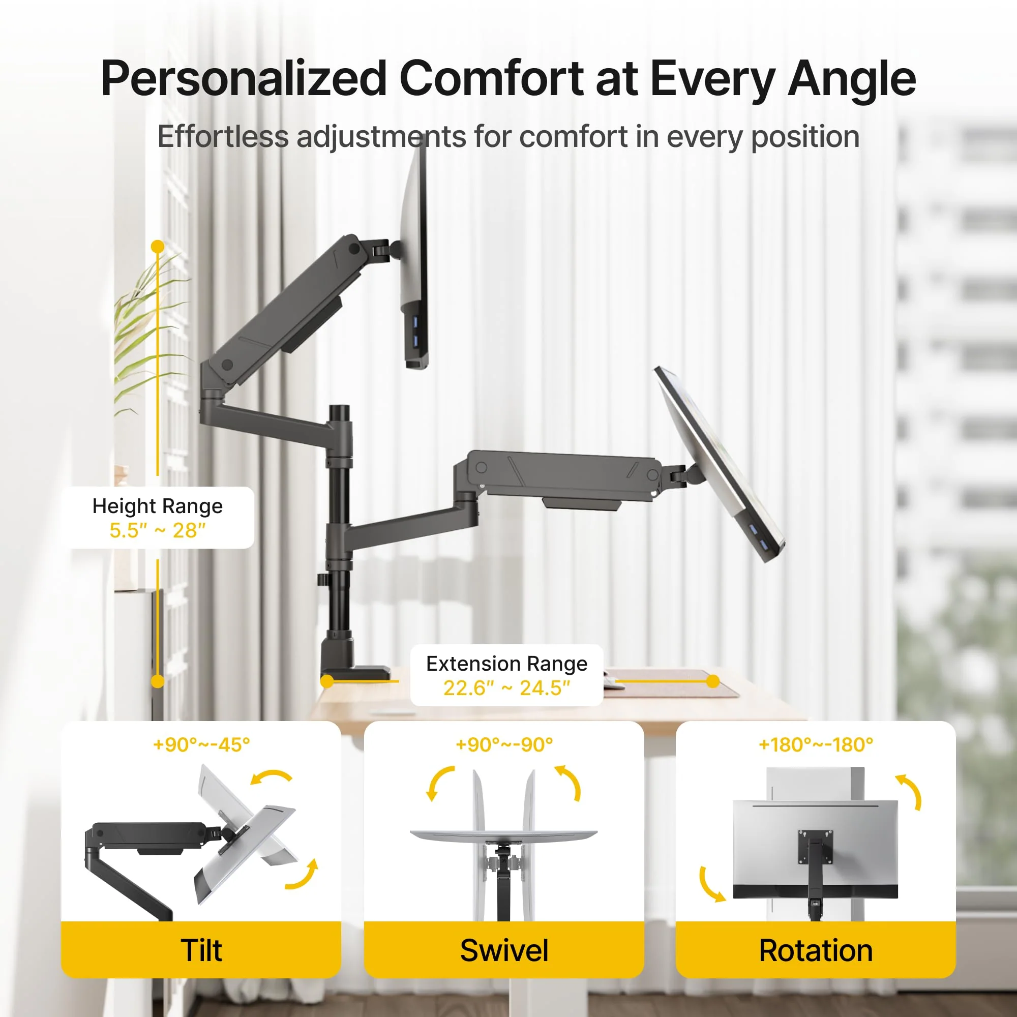 Dual Monitor Arms for 17"-35" Screen | MA1007PBK-D - Image 2