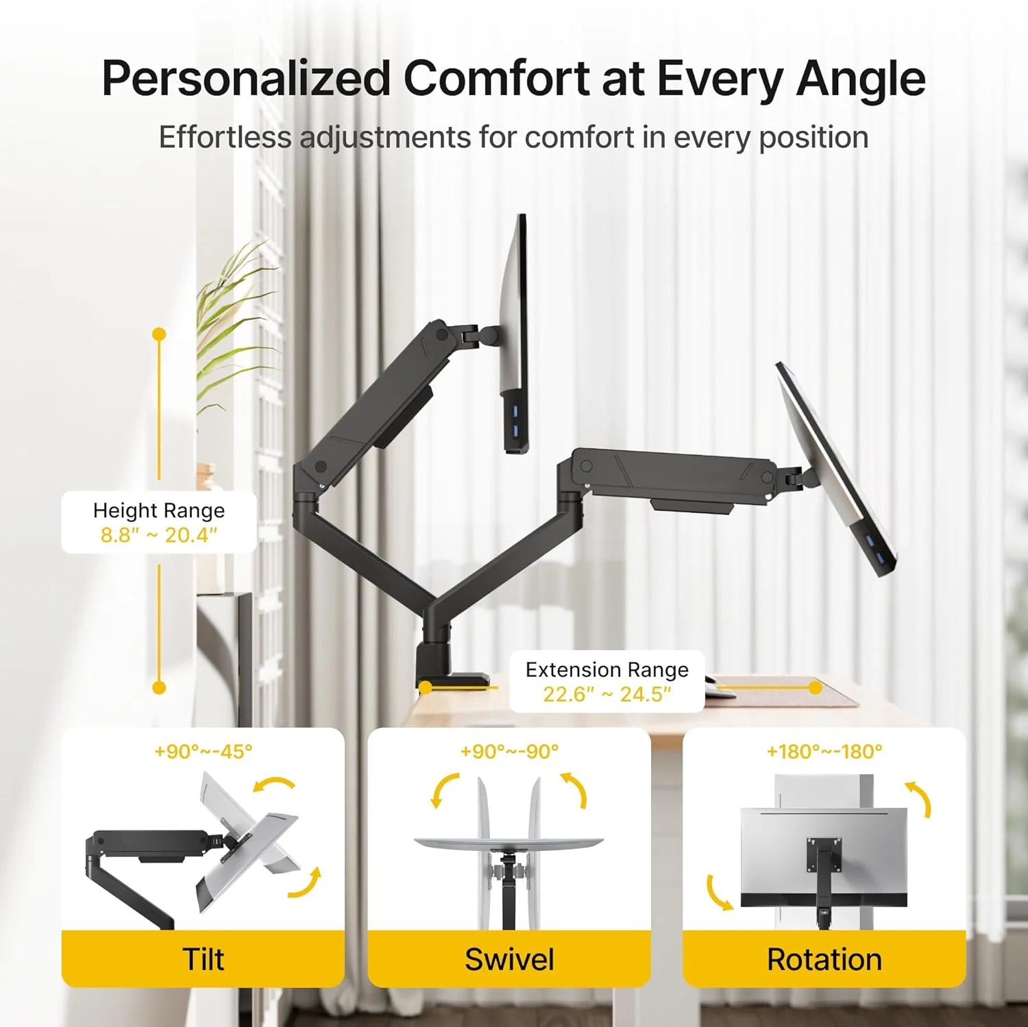Dual Monitor Mount with USB | MA1007UCBK-D - Image 3