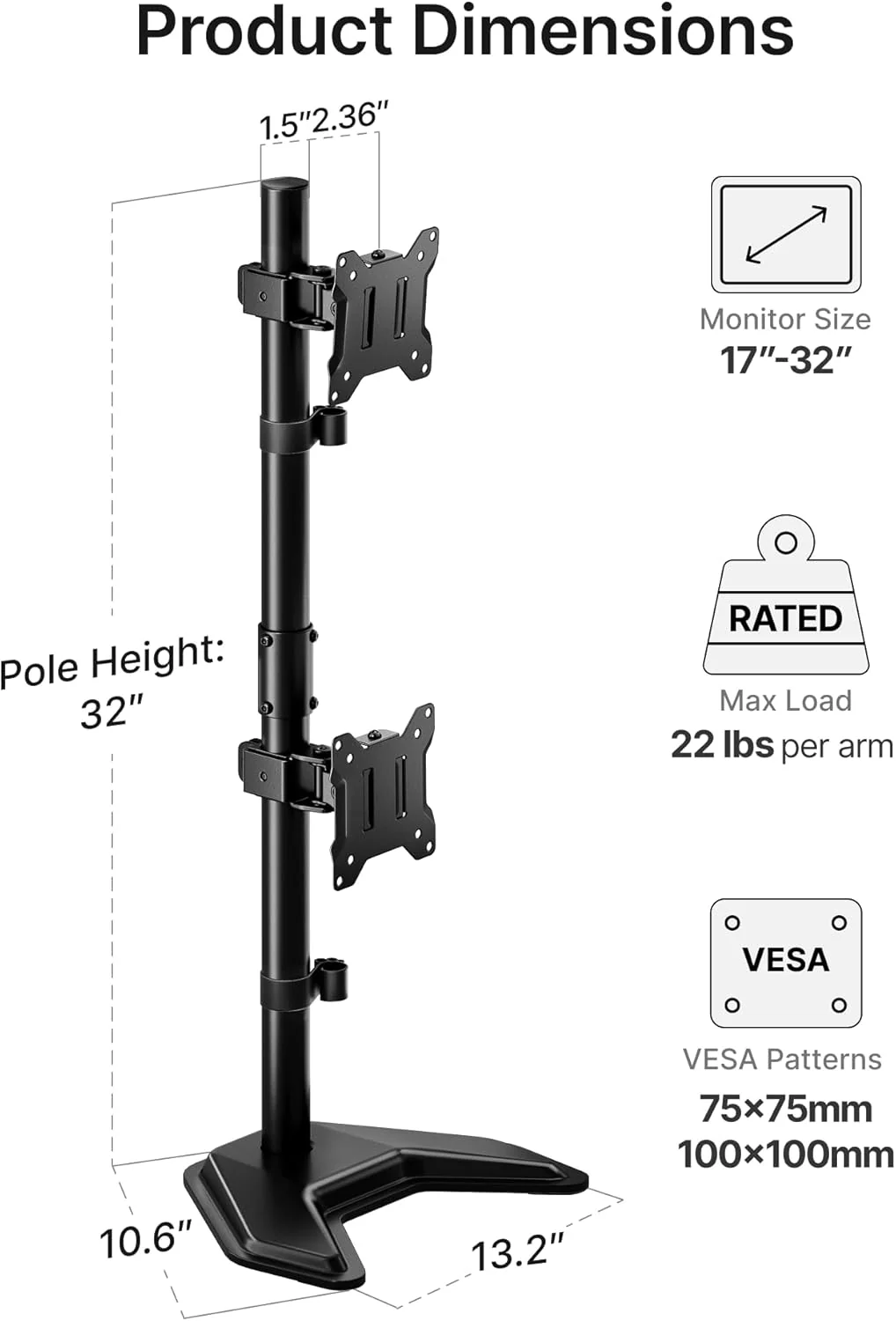 Dual Monitor Stand | MA1006SBK-V - Image 7