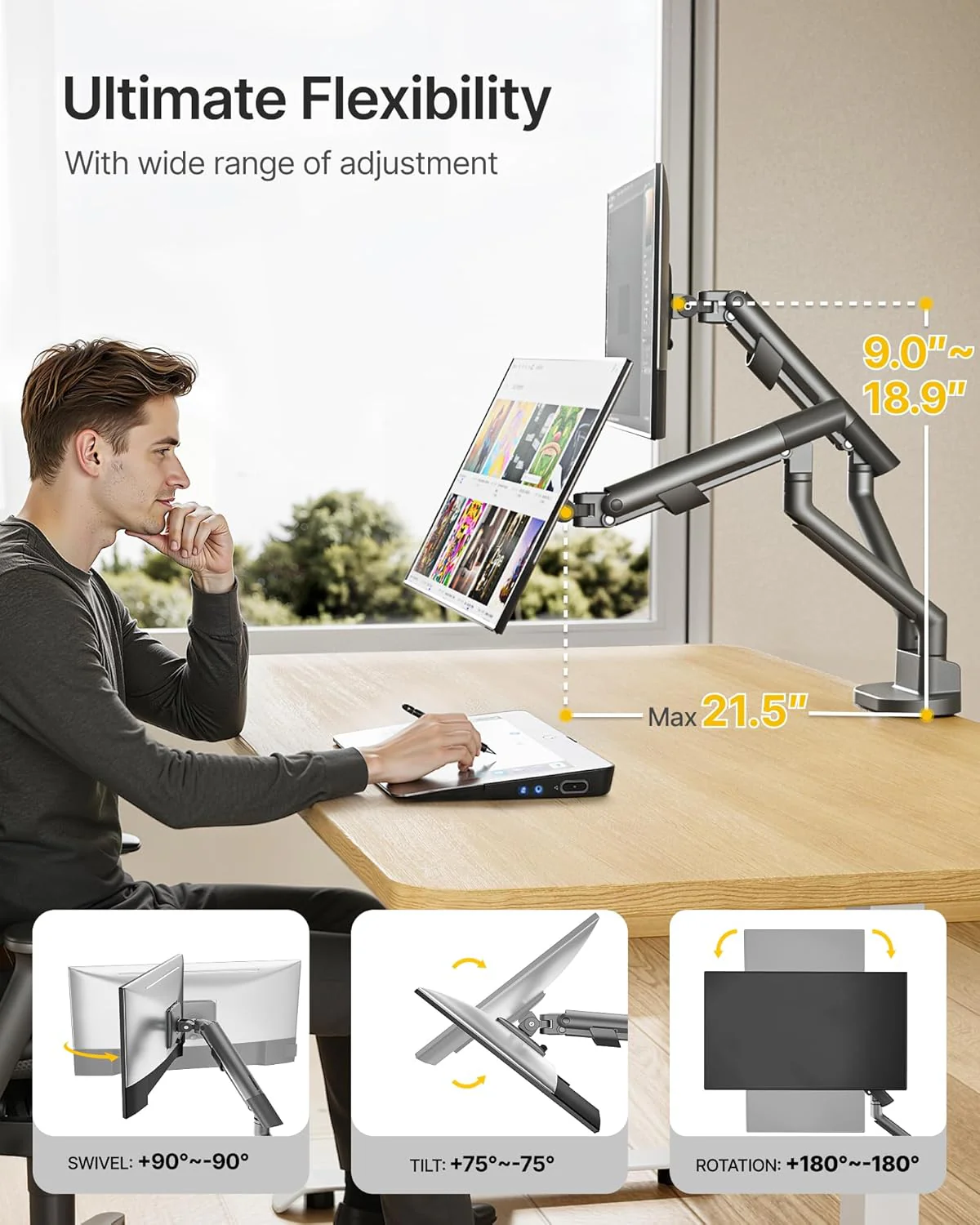 Dual Monitor Stand for 2 Screens 17 to 35 Inch | MA1010DG-D - Image 7