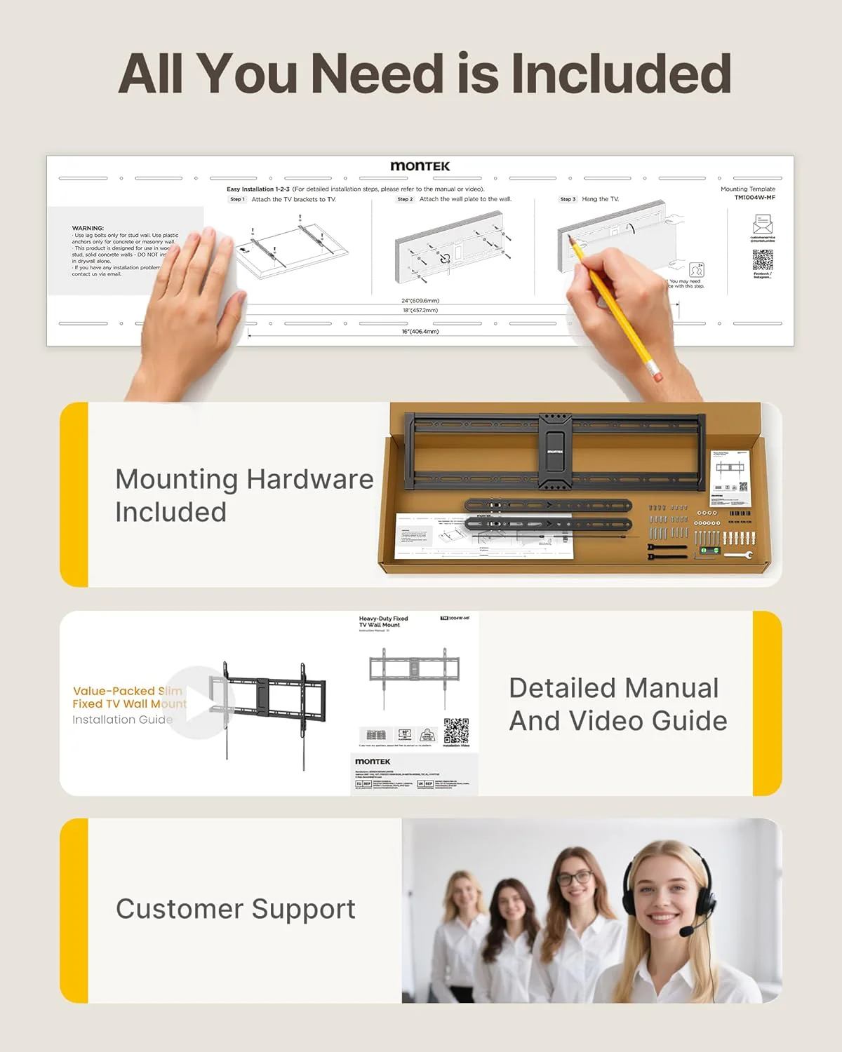 Heavy Duty Fixed TV Wall Mount for 43"–95" TVs | ‎‎TM1004W-MF - Image 9