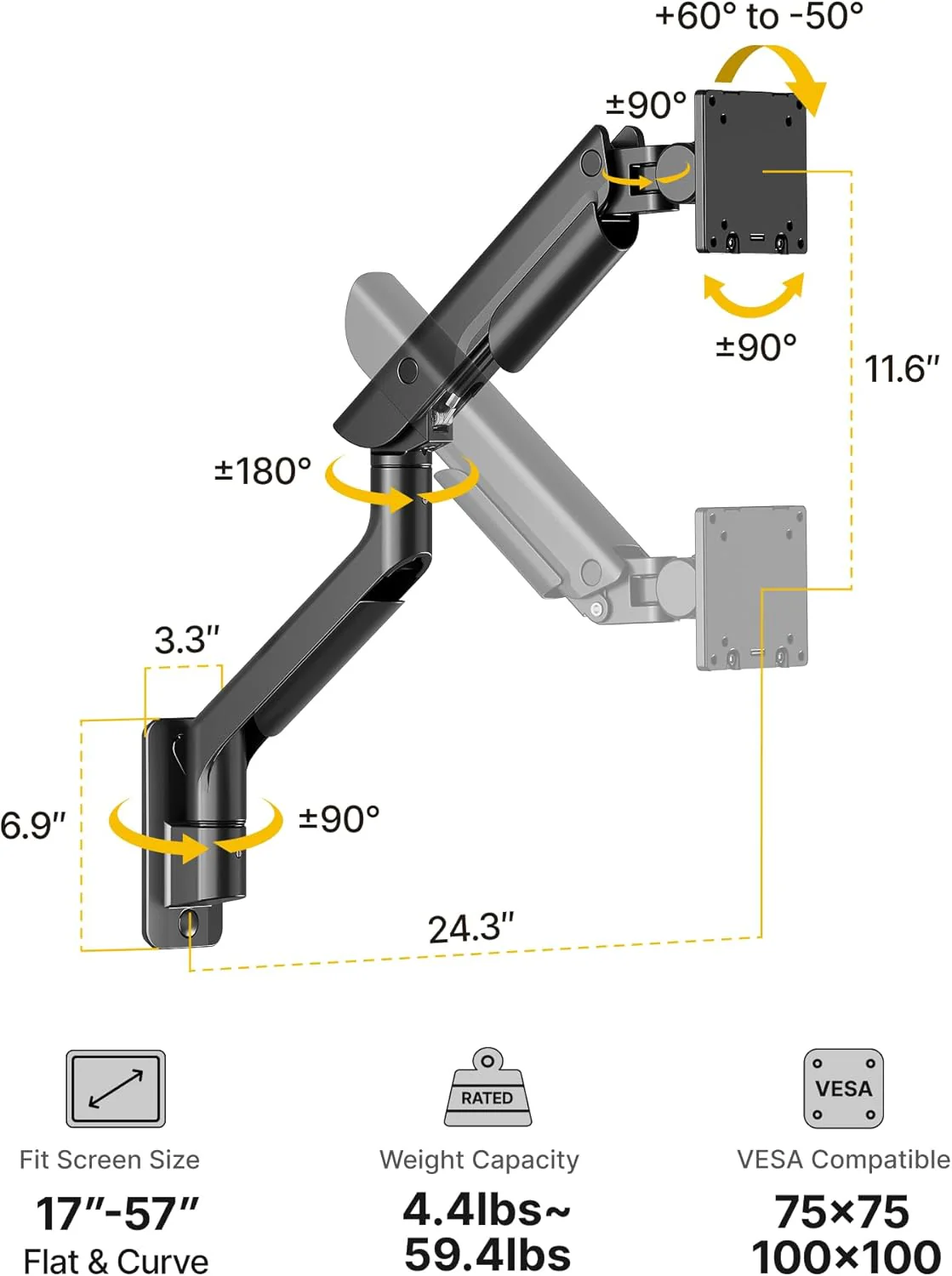 Heavy-Duty Single Monitor Wall Mount for 17-57” Screens | MA1003WBK - Image 10