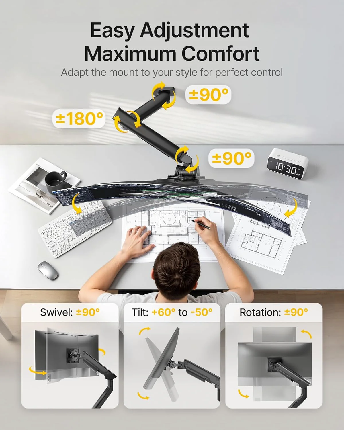 Heavy-Duty Single Monitor Wall Mount for 17-57” Screens | MA1003WBK - Image 7
