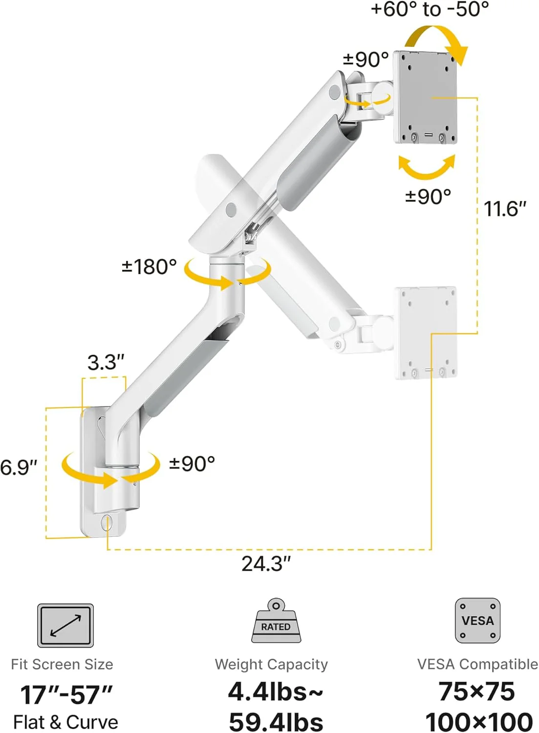 Heavy-Duty Single Monitor Wall Mount for 17-57” Screens | MA1003WWH - Image 10
