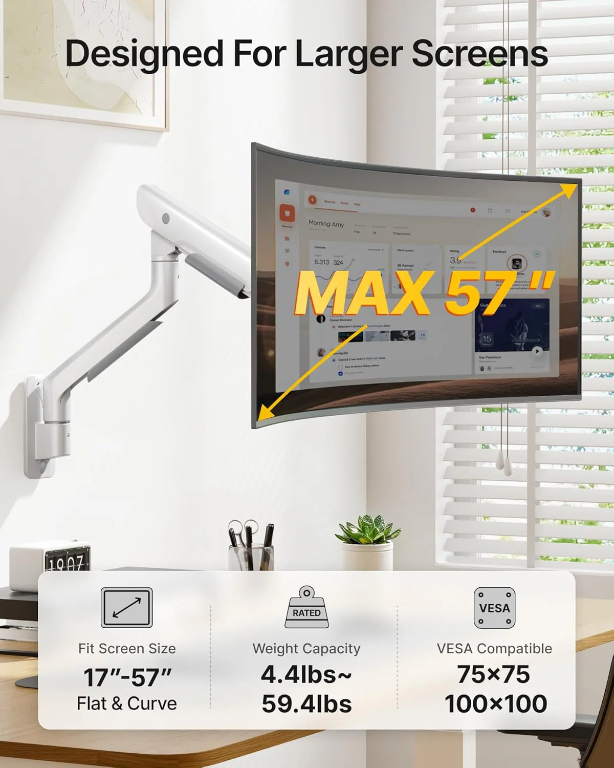 Heavy-Duty Single Monitor Wall Mount for 17-57” Screens | MA1003WWH - Image 3