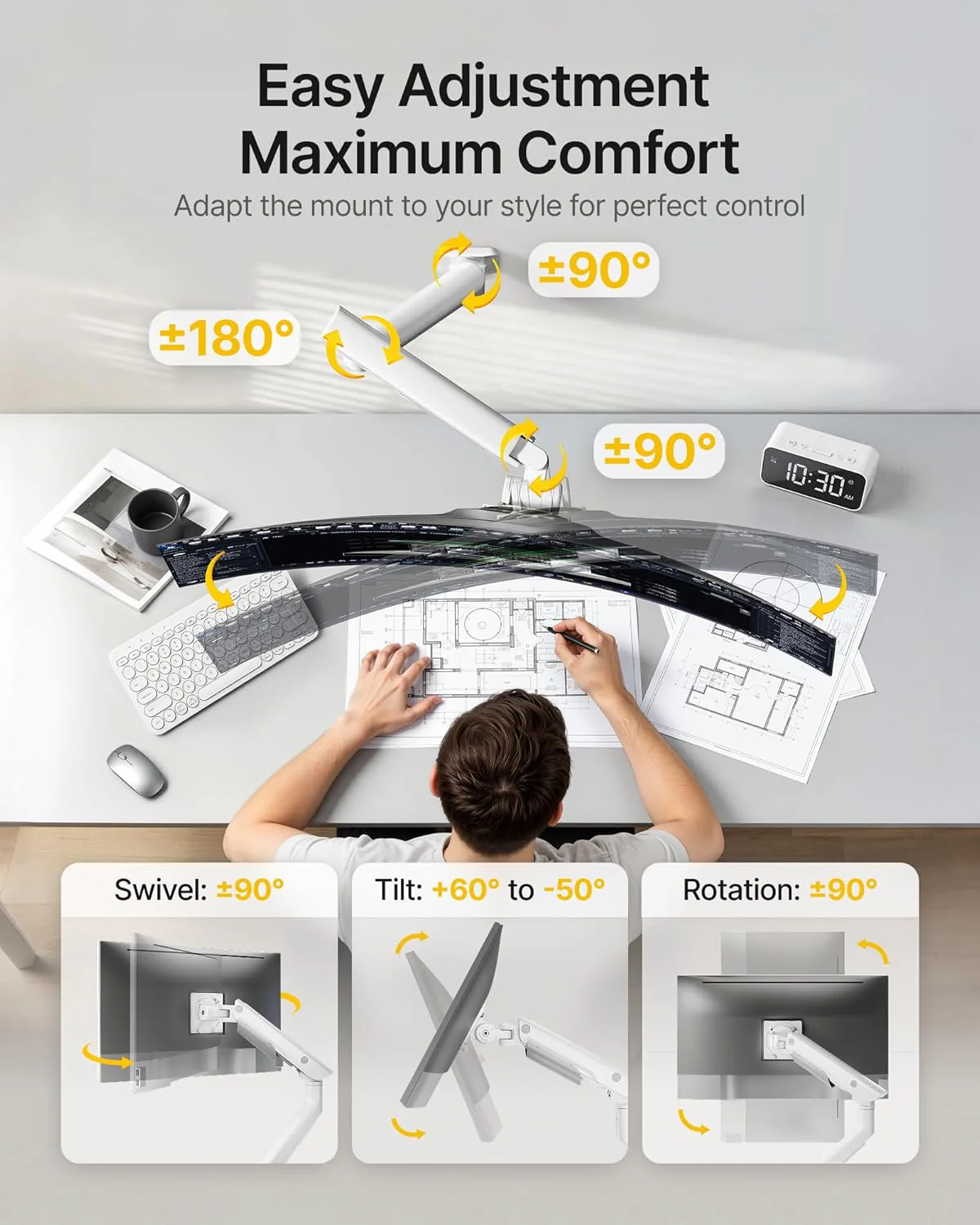 Heavy-Duty Single Monitor Wall Mount for 17-57” Screens | MA1003WWH - Image 7