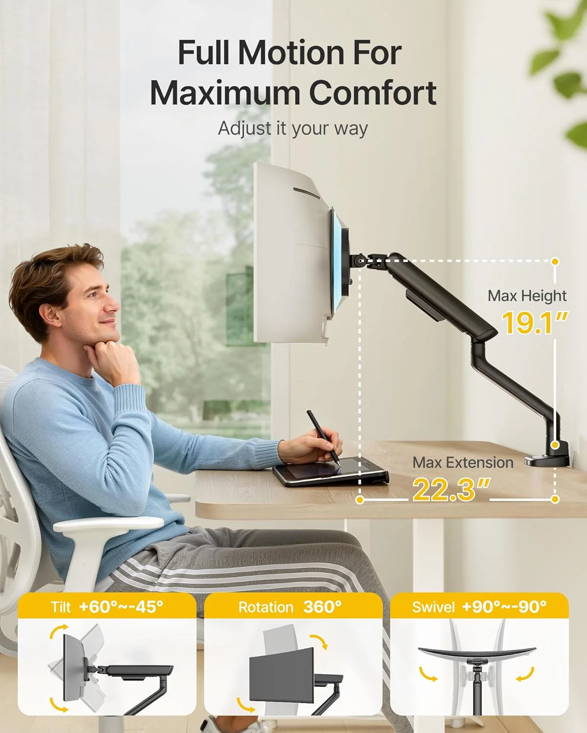 Mechanical Spring Monitor Arm for 17-40" Ultrawide Screens | MA1011BK - Image 2