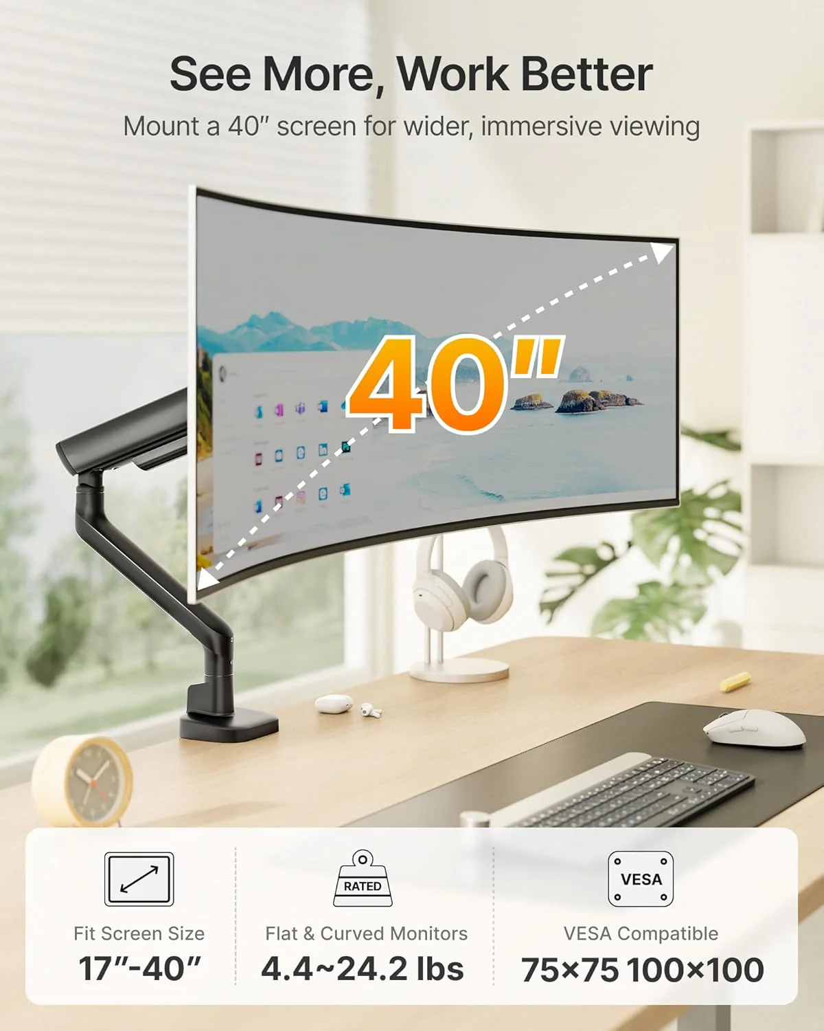 Mechanical Spring Monitor Arm for 17-40" Ultrawide Screens | MA1011BK - Image 9