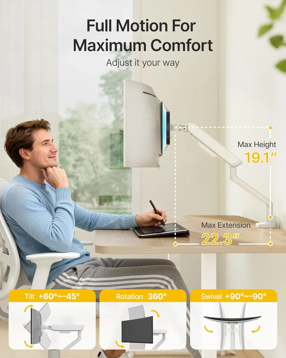 Mechanical Spring Monitor Arm for 17”-40" Screens | MA1011WH - Image 2