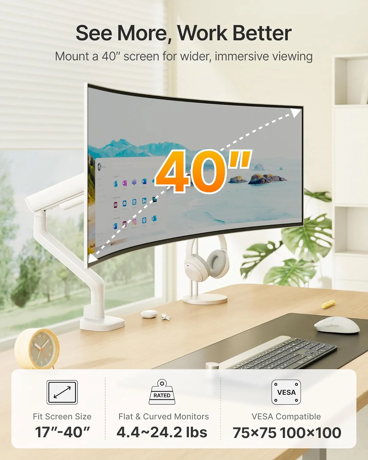 Mechanical Spring Monitor Arm for 17”-40" Screens | MA1011WH - Image 9