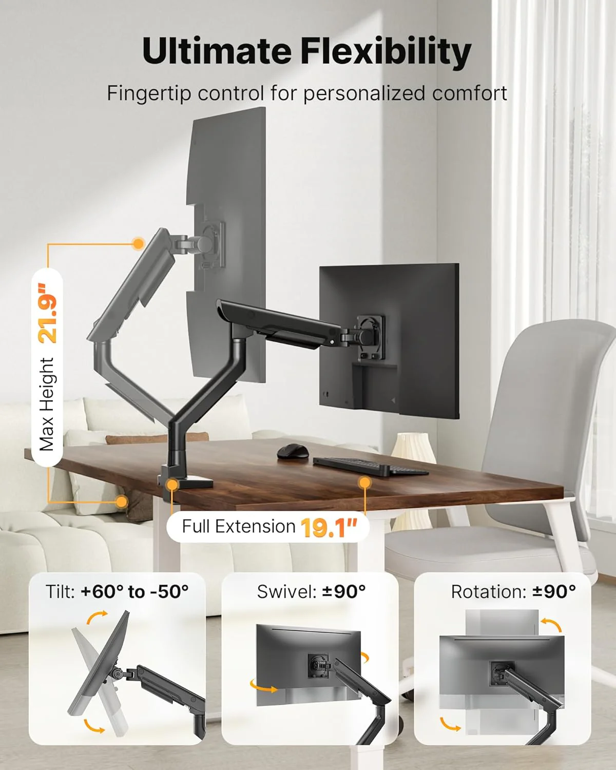 Heavy Duty Single Monitor Arm for 17–57” Screens | MA1003BK - Image 5