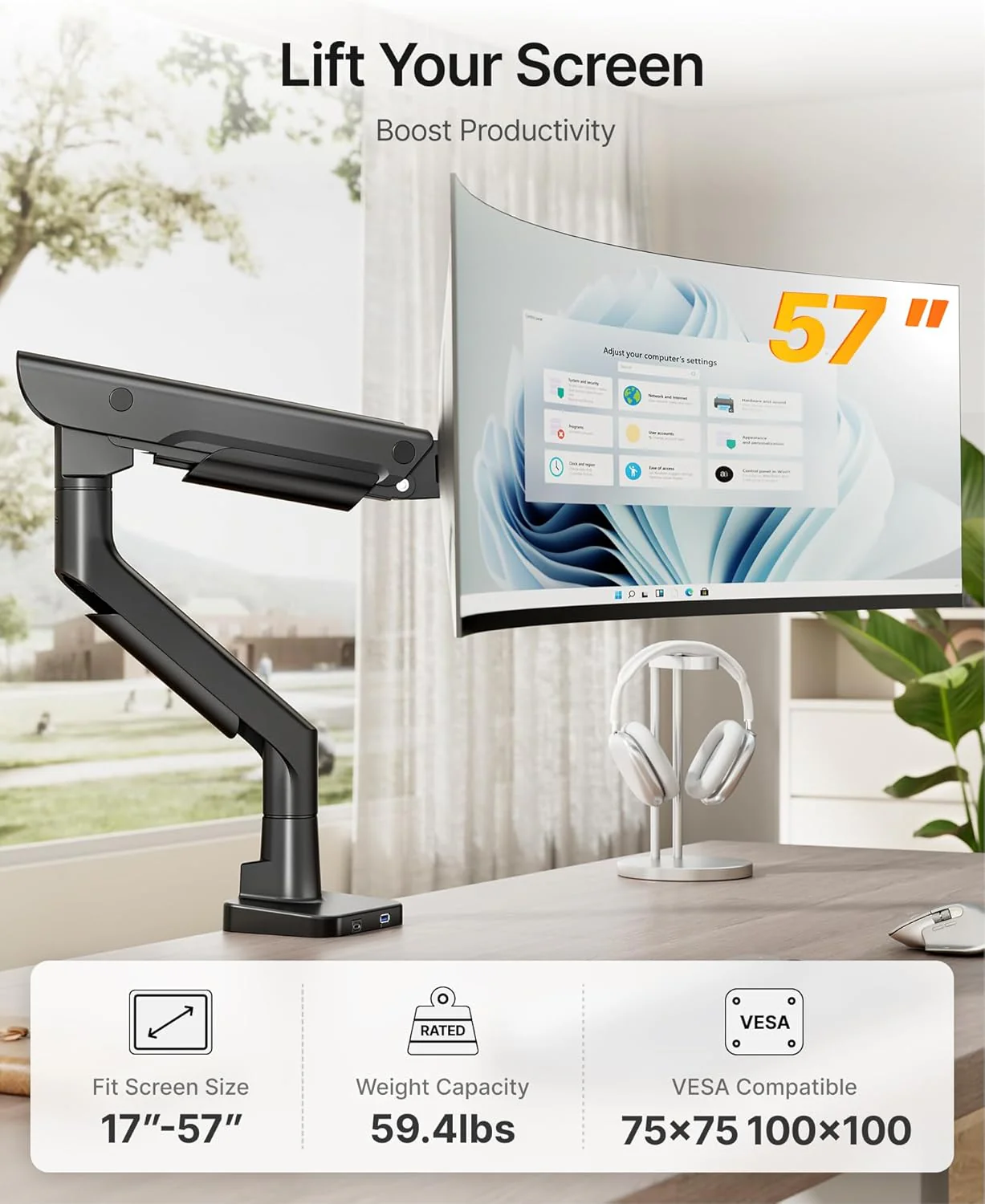 Premium Aluminum Monitor Arm for 17”–57” Screens | MA1003UCBK - Image 3
