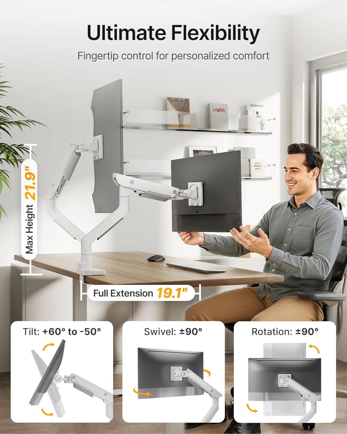 Premium Aluminum Monitor Arm for 17”–57” Screens | MA1003UCWH - Image 4