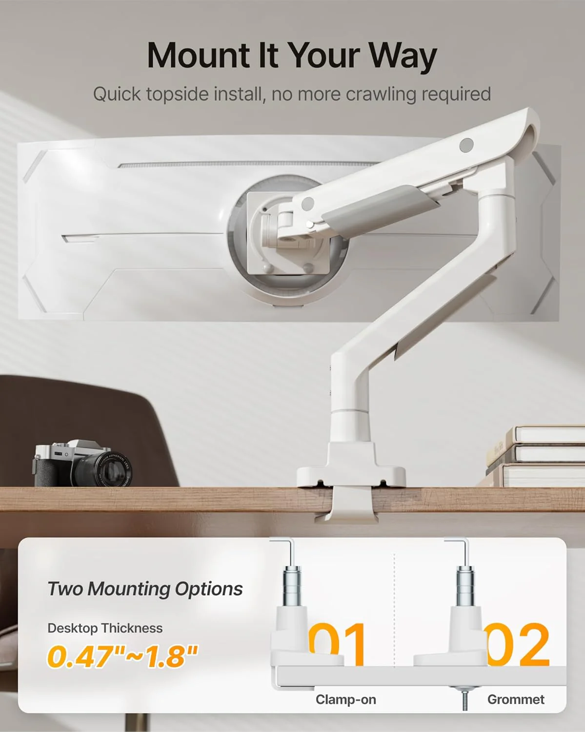 Premium Aluminum Monitor Arm for 17”–57” Screens | MA1003UCWH - Image 6