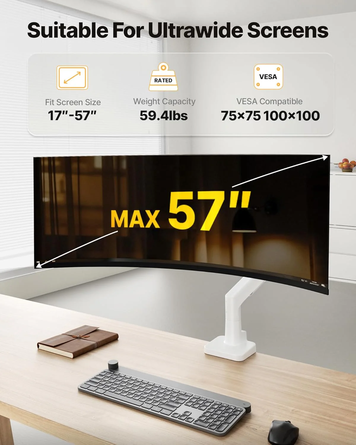 Heavy Duty Single Monitor Arm for 17–57” Screens | MA1003WH - Image 4