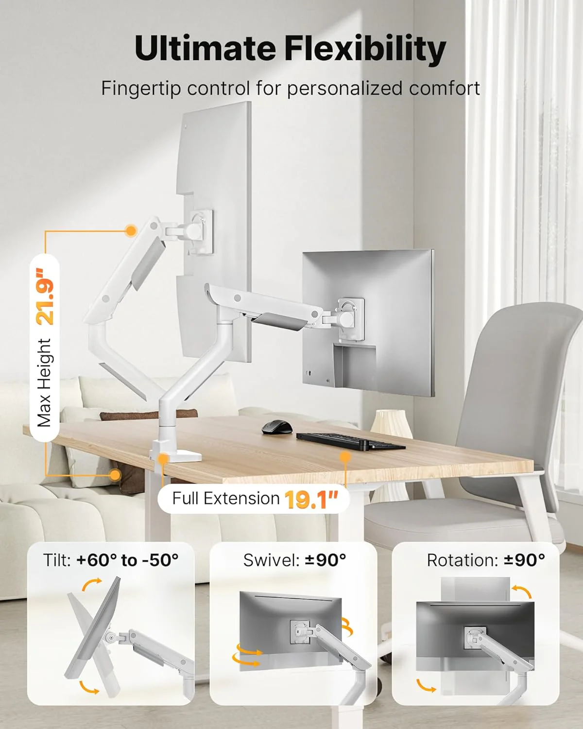 Heavy Duty Single Monitor Arm for 17–57” Screens | MA1003WH - Image 5