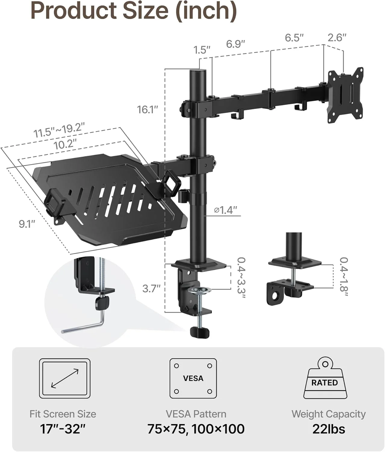 Monitor Mount and Laptop Stand | MA1006PLPBK-D - Image 2