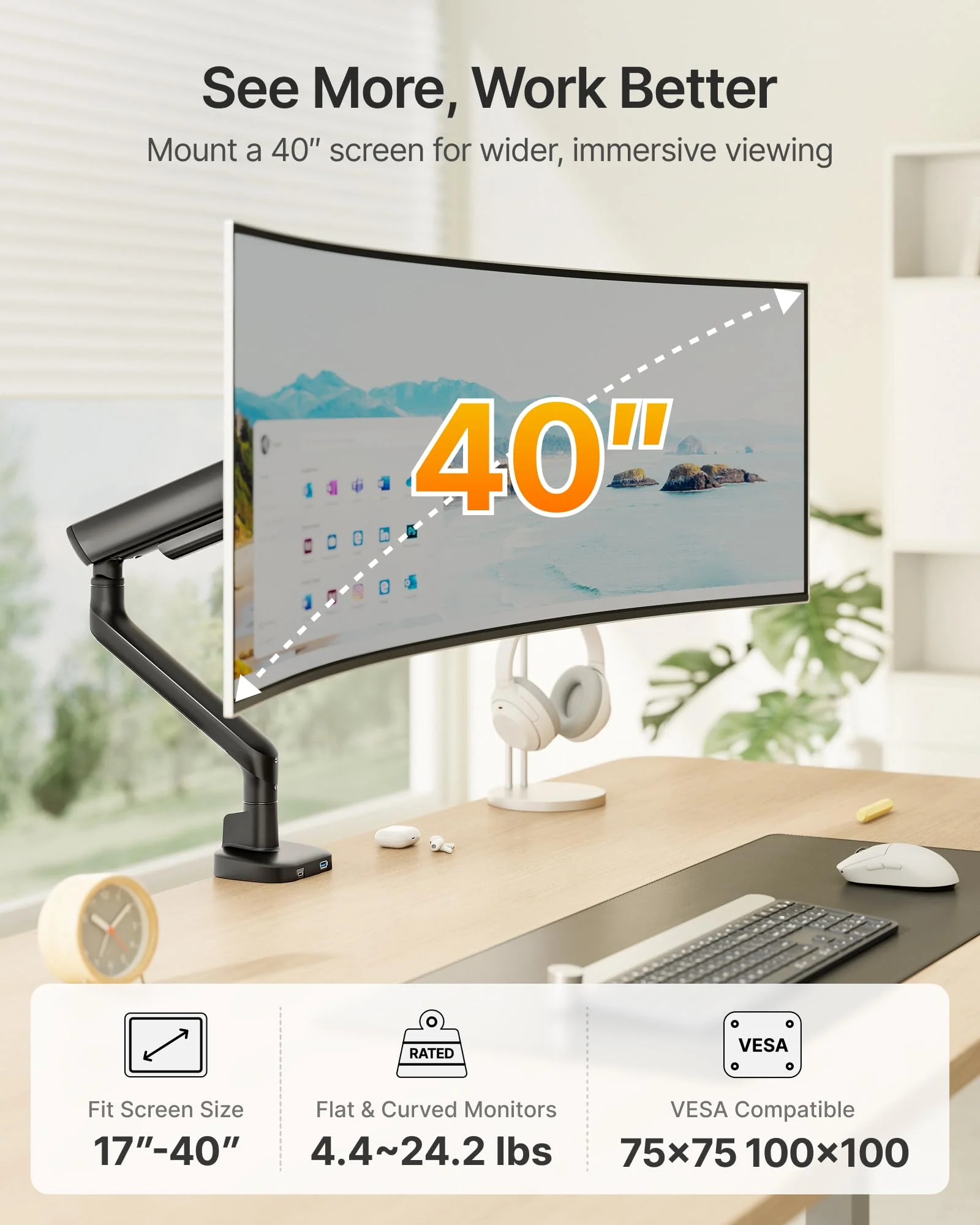 Mechanical Spring Monitor Arm with USB for 17-40" Screens | MA1011UCBK - Image 9