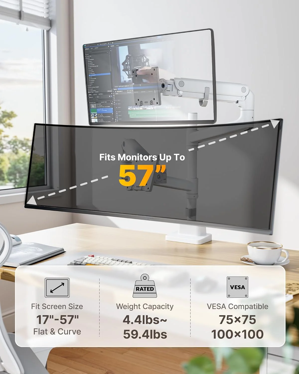 Heavy-Duty Dual Monitor Arm for 17"-57" Screens | MA1001PWH-D - Image 2