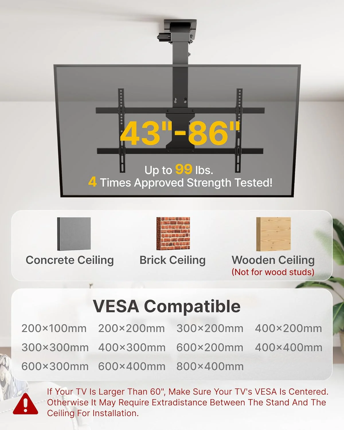 Motorized Ceiling TV Mount with Remote for 43-86 Inch TVs | TM1002CE-L - Image 7