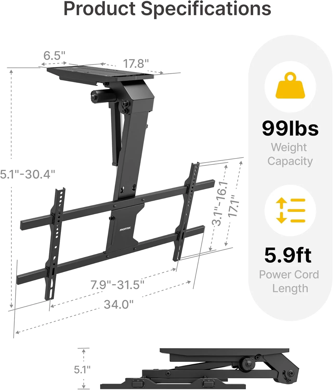 Motorized Ceiling TV Mount with Remote for 43-86 Inch TVs | TM1002CE-L - Image 9