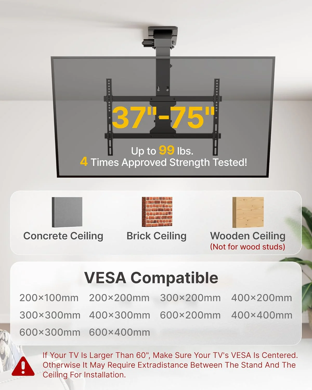Motorized Ceiling TV Mount with Remote for 37-75 Inch TVs | TM1002CE-M - Image 8