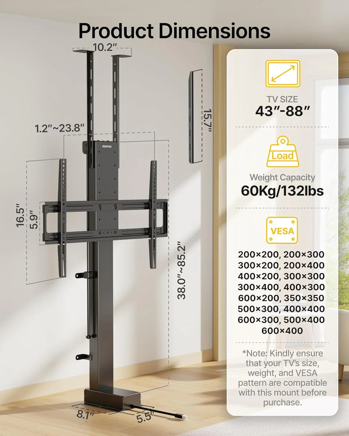 Motorized TV Lift for 43-88 inch TVs | TM1001CBE-L - Image 9