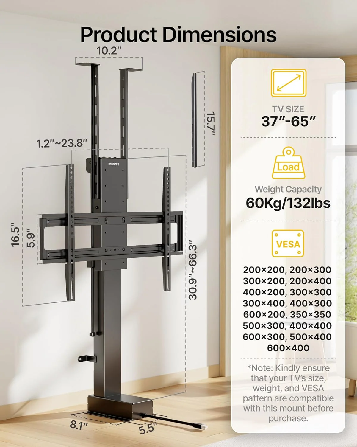 Motorized TV Lift for 37-65 inch TVs | TM1001CBE-M - Image 9