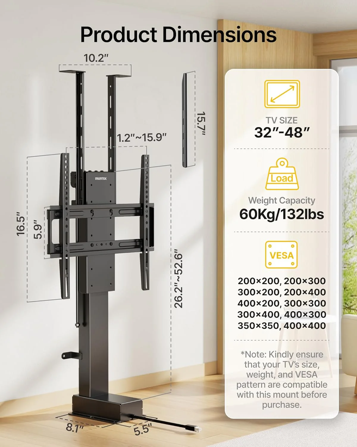 Motorized TV Lift for 32-48 inch TVs | TM1001CBE-S - Image 9