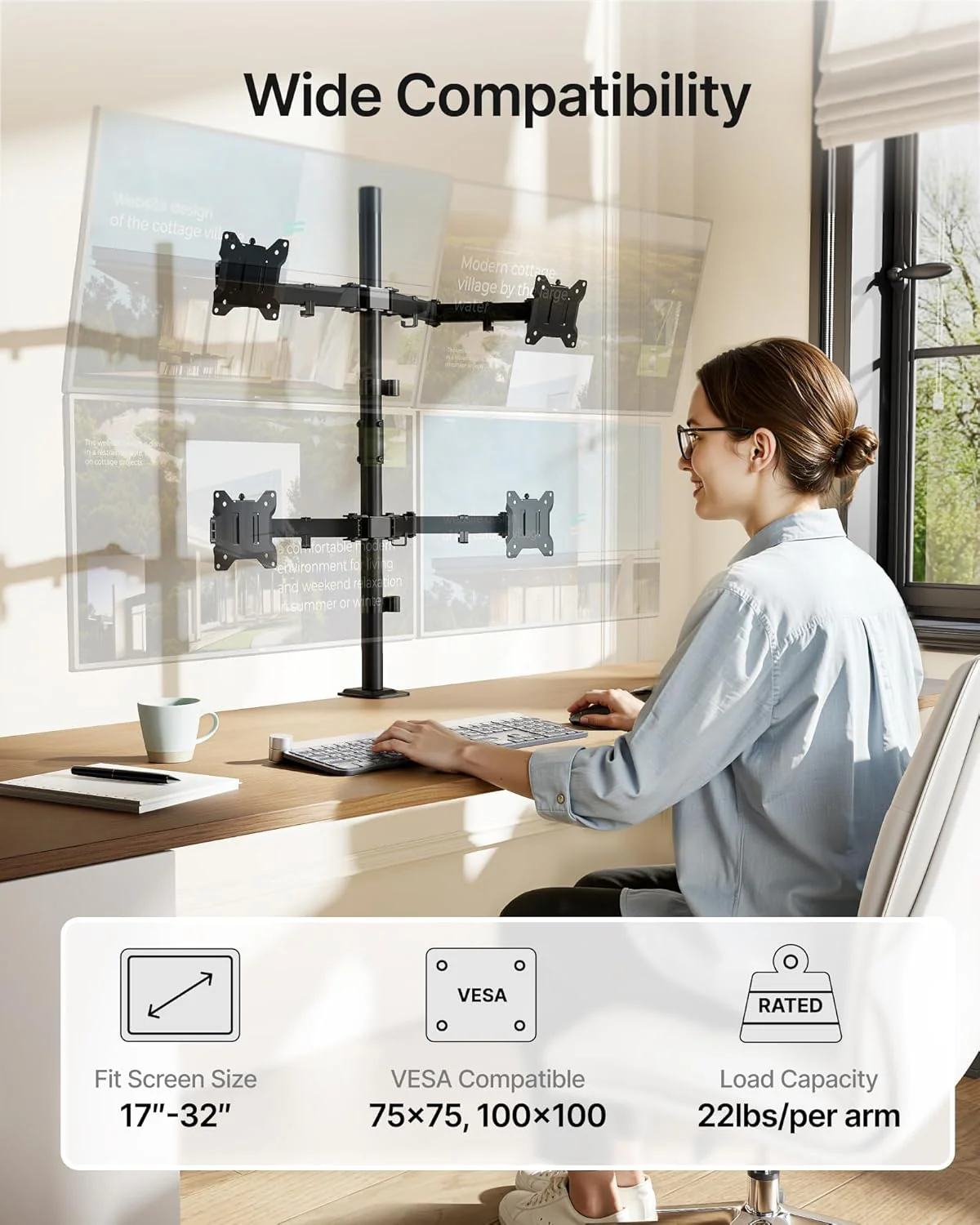 Quad Monitor Stand Mount | MA1006PBK-Q - Image 2