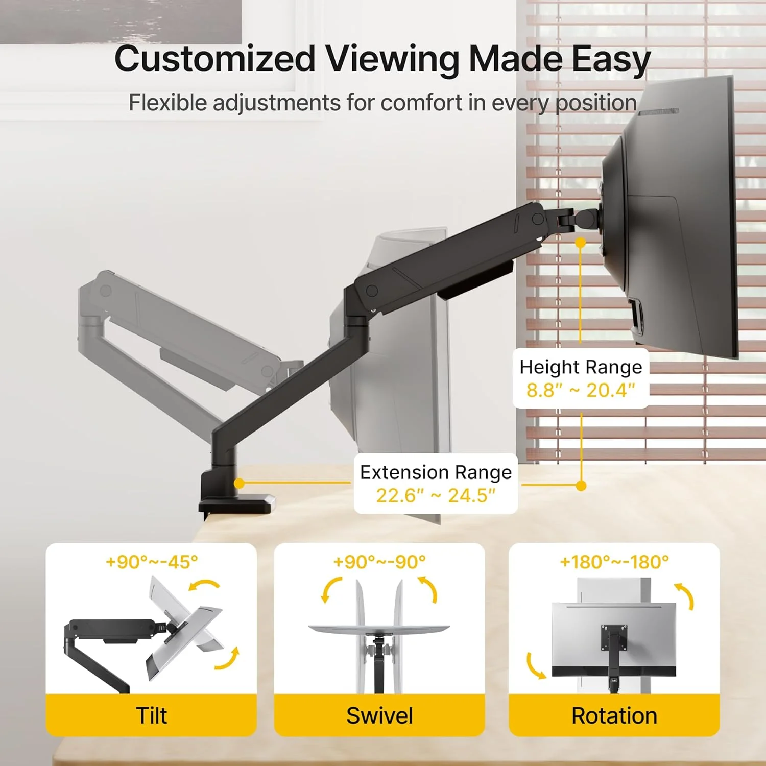 Single Monitor Arm for Max 45” Screens | MA1007BK - Image 2