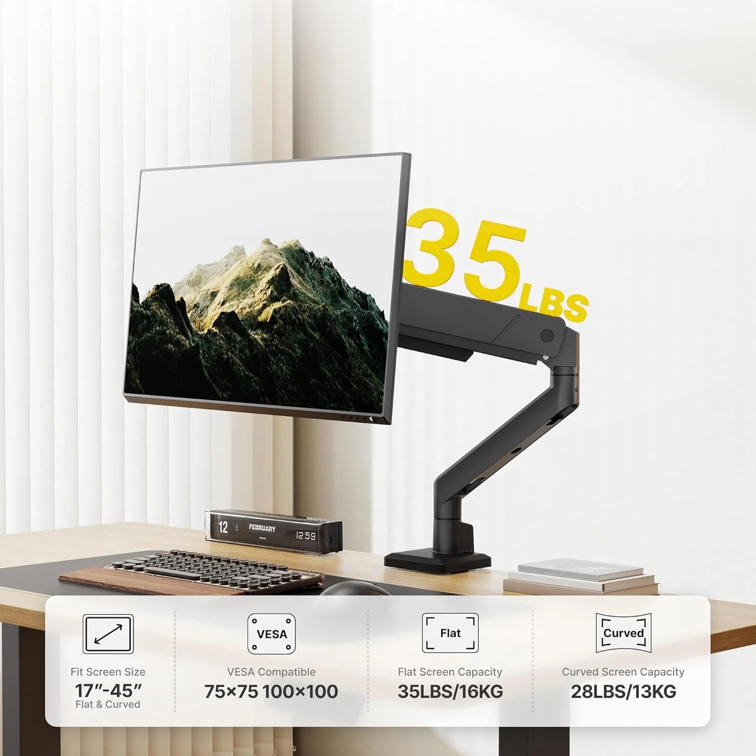 Single Monitor Arm for Max 45” Screens | MA1007BK - Image 3