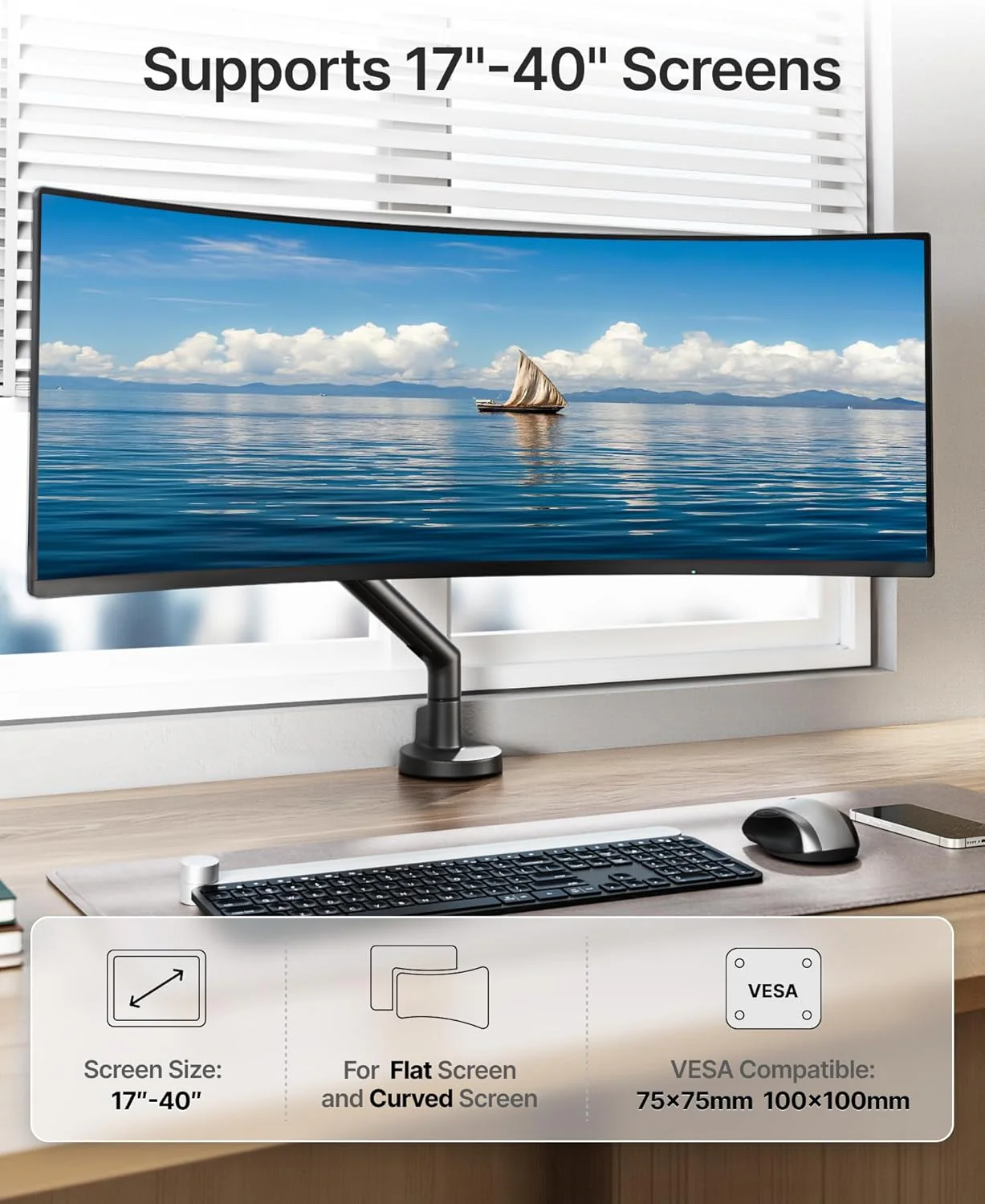 Single Monitor Arm for 17-40 Inch Screens | MA1010BK - Image 2
