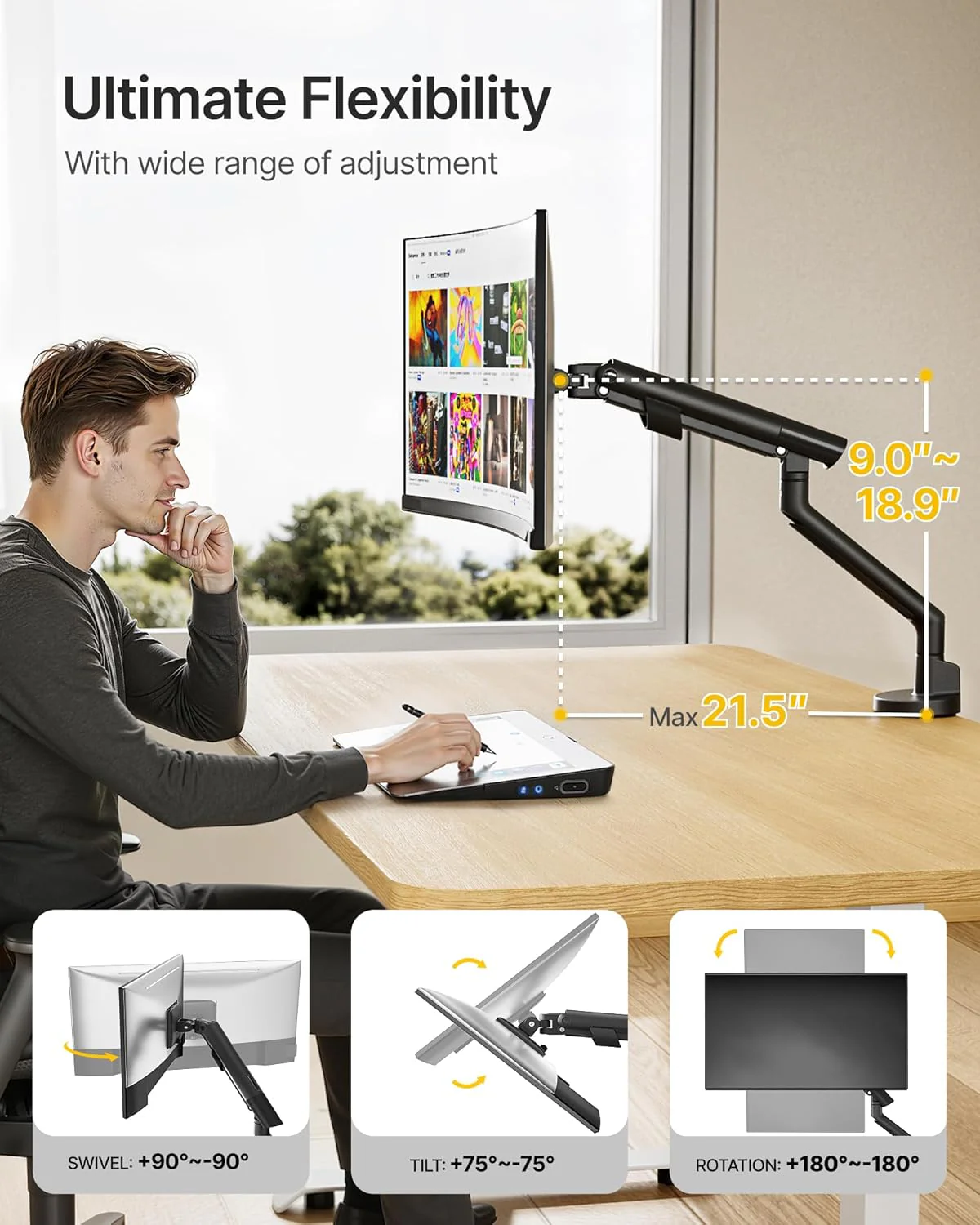 Single Monitor Arm for 17-40 Inch Screens | MA1010BK - Image 3