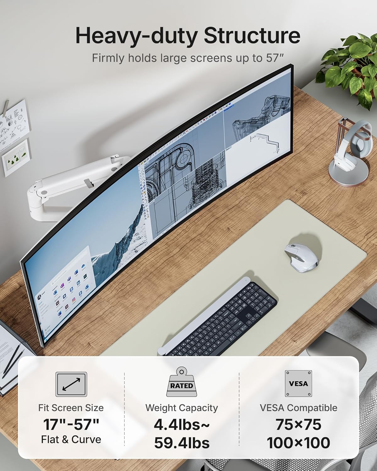 Single Monitor Arm with USB A/C for 17"-57" Screens | MA1001UCWH - Image 2