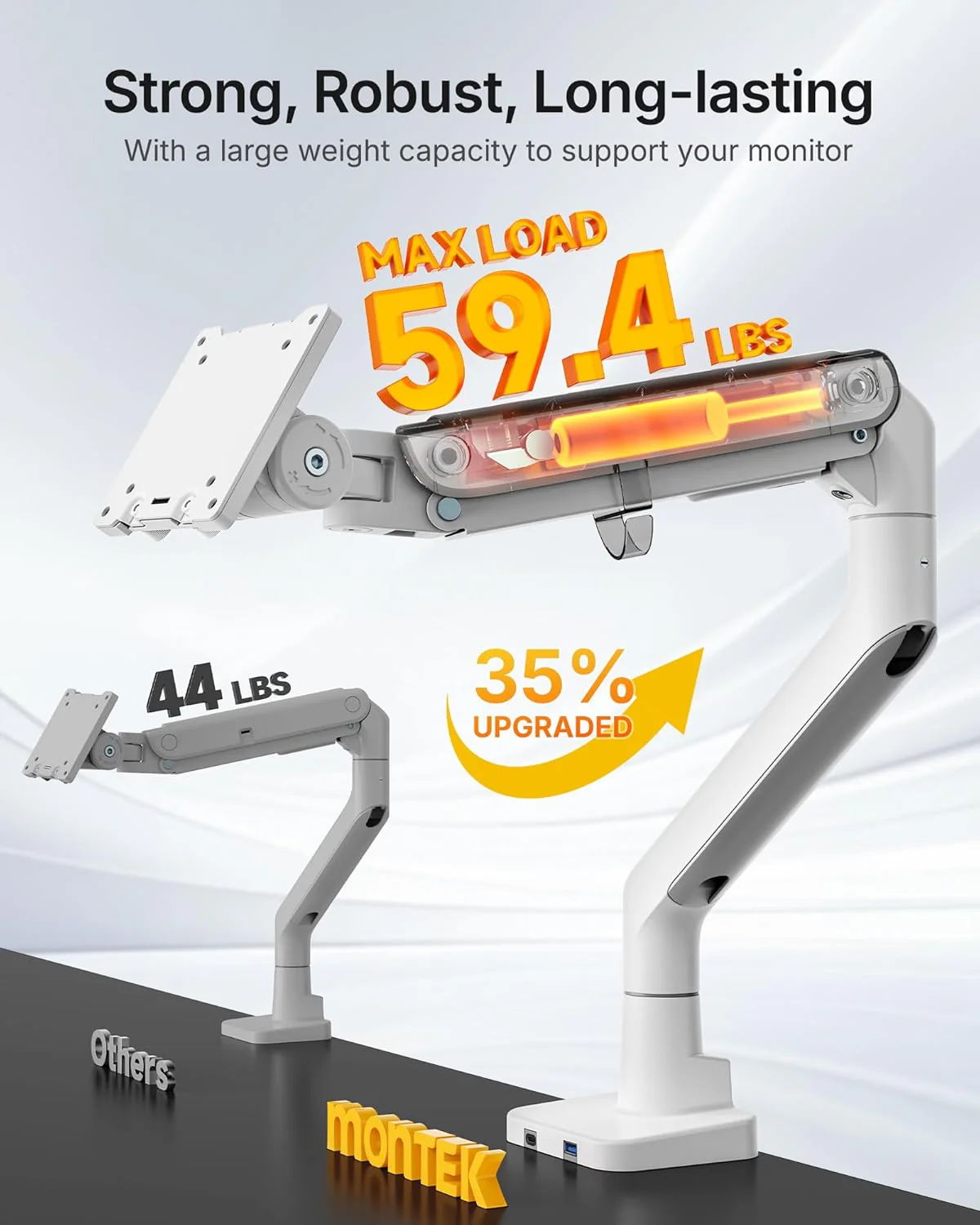 Single Monitor Arm with USB A/C for 17"-57" Screens | MA1001UCWH - Image 3