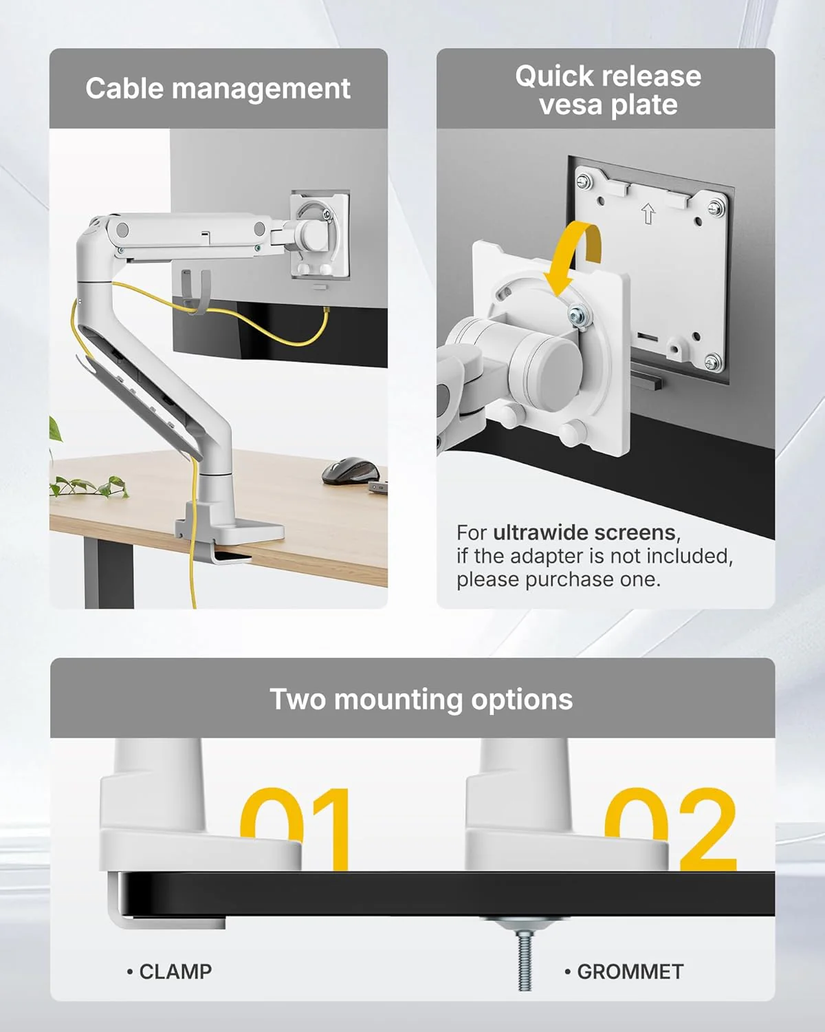 Single Monitor Arm with USB A/C for 17"-57" Screens | MA1001UCWH - Image 6