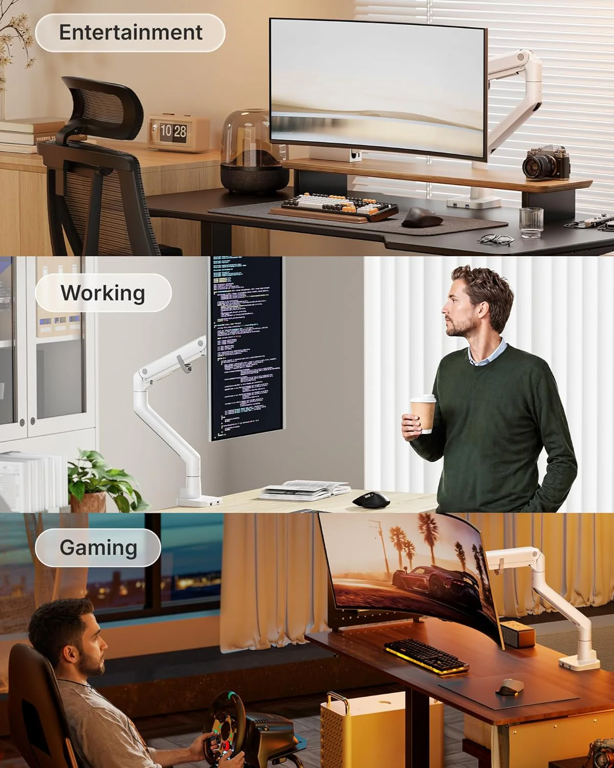 Single Monitor Arm with USB A/C for 17"-57" Screens | MA1001UCWH - Image 8